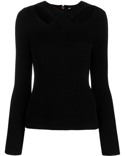 MICHAEL Michael Kors Crossover-strap Ribbed-knit Sweater - Black