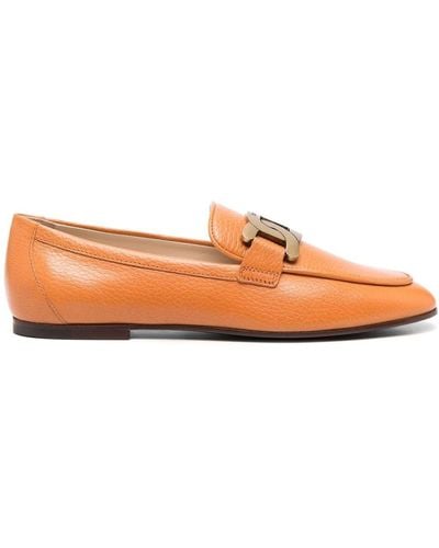 Tod's Kate Gold-chain Leather Loafers - Orange