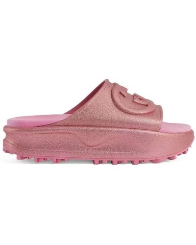 Gucci Miami Logo-embossed Rubber Sliders - Pink