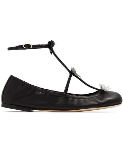 Rene Caovilla Caterina Leather Ballerina Shoes - Black