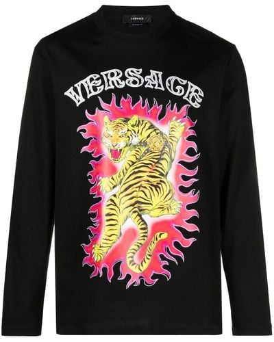 Versace Roar-print Cotton T-shirt - Black