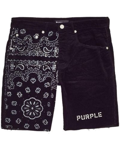 Purple Brand Bandana-print Panelled Corduroy Shorts - Blue