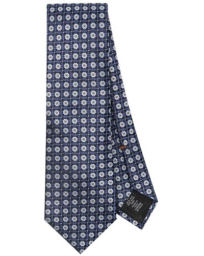 Zegna Cravate en soie à motif géométrique - Bleu