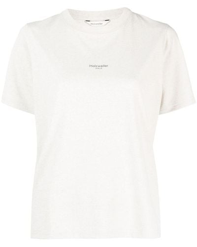 Holzweiler Camiseta con logo estampado y cuello redondo - Blanco