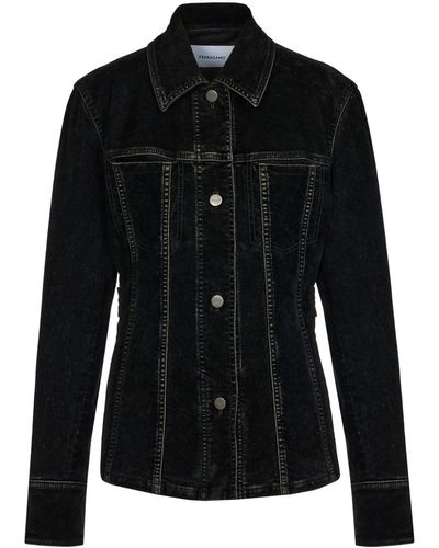 Ferragamo Contrast-stitching Velvet Buttoned Jacket - Black