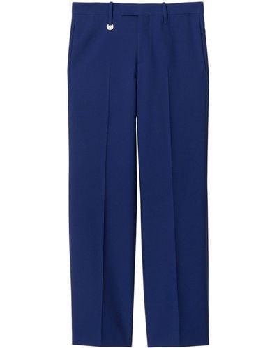 Burberry Logo-plaque Tailored Wool Pants - Blue