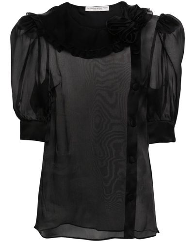 Alessandra Rich Sheer Silk Organza Blouse - Black