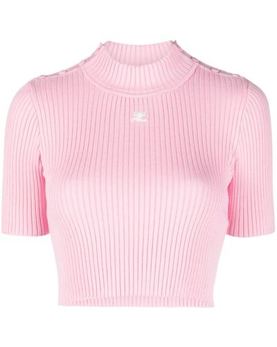 Courreges Logo-embroidered Ribbed Crop Top - Pink