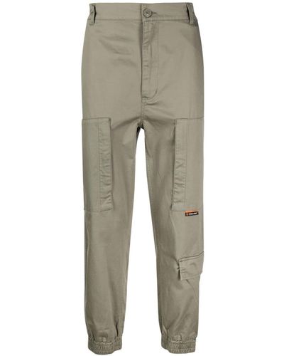 Izzue Logo-patch Cotton Tapered Pants - Natural