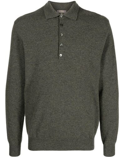N.Peal Cashmere Long-sleeve Cashmere Polo Shirt - Gray