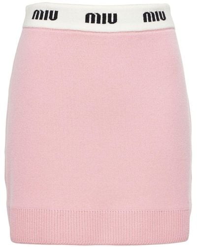 Miu Miu Logo-jacquard Wool Miniskirt - Pink