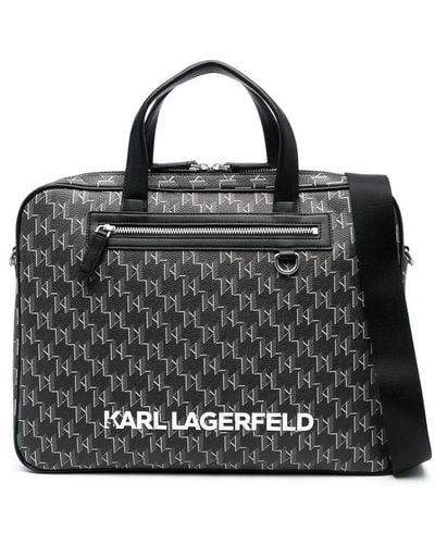 Karl Lagerfeld Monogram-print Faux-leather Briefcase - Black
