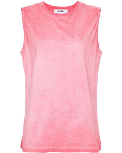 MSGM Logo-embroidered Cotton Tank Top - Pink