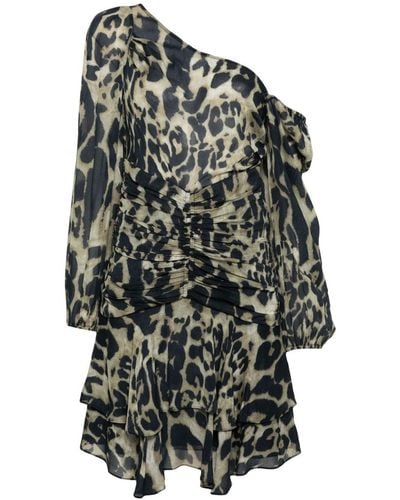 IRO Robe froncée à imprimé léopard - Gris