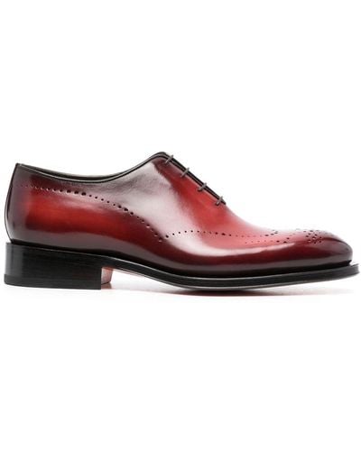 Santoni Lace-up Leather Brogues - Red