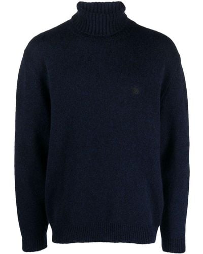 Baracuta Roll-neck Brushed-effect Sweater - Blue