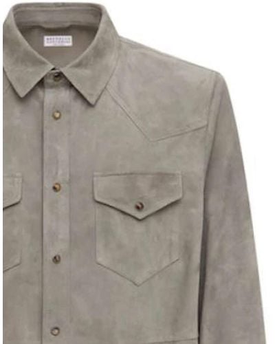 Brunello Cucinelli Suede Buttoned Shirt - Gray