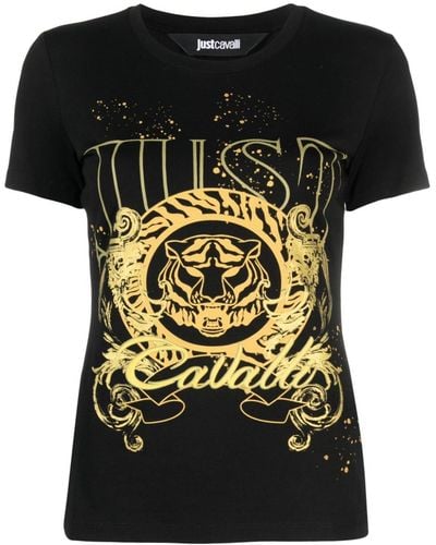 Just Cavalli Tiger Head-motif Cotton T-shirt - Black