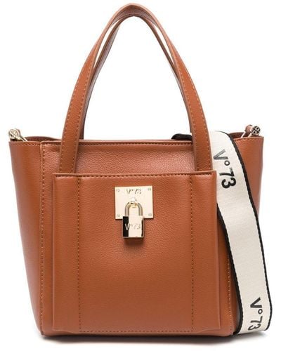 V73 Padlock-detail Faux-leather Tote Bag - Brown