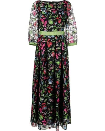 Emporio Armani Kleid mit transparenten Ärmeln und blumiger Stickerei - Schwarz