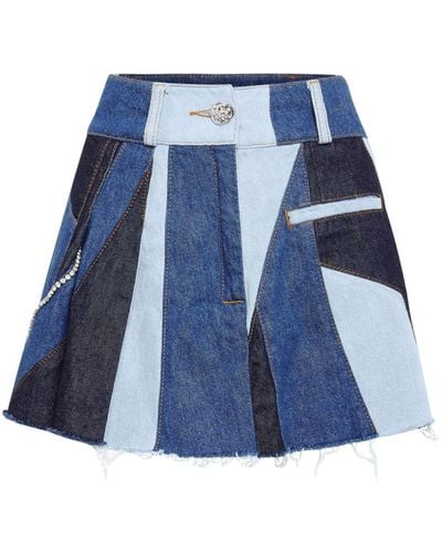 Philipp Plein Minijupe en jean à design patchwork - Bleu