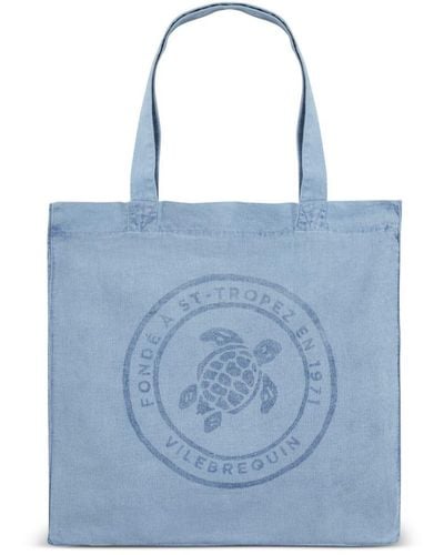 Vilebrequin Turtle-print Linen Tote Bag - Blue