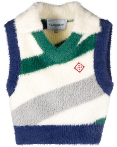 Casablancabrand Diagonal-stripe Sleeveless Knit Top - Blue