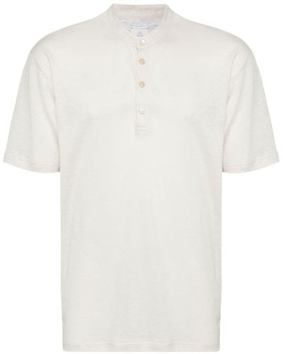 Eleventy Buttoned Linen-cotton T-shirt - White