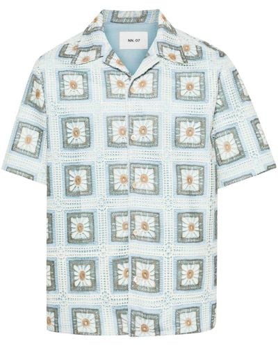 NN07 Julio Floral Crochet Shirt - Blue