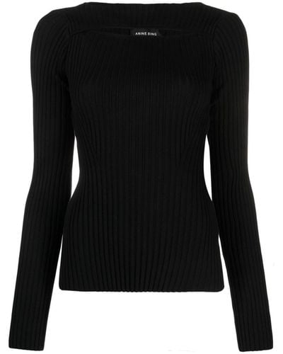 Anine Bing Cut-out Ribbed Knitted Top - Black