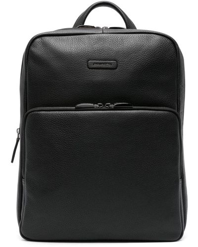 Piquadro Logo-patch Leather Backpack - Black