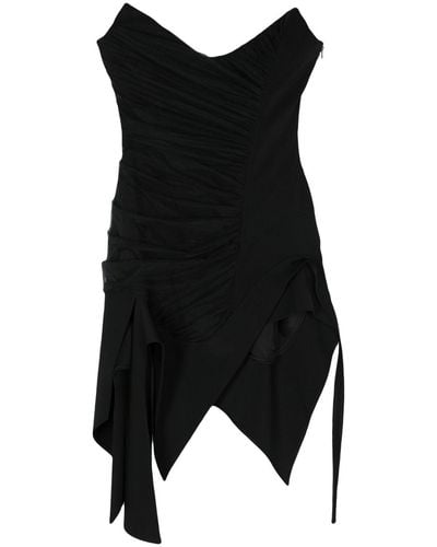 Mugler Ruched Asymmetric Minidress - Black