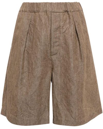 Forme D'expression Pleated Elasticated-waistband Shorts - Brown
