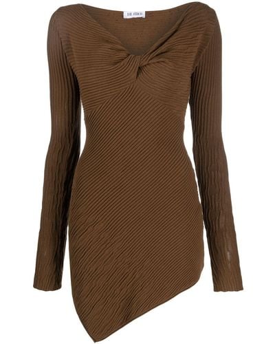 The Attico Asymmetric Ribbed-knit Minidress - Brown