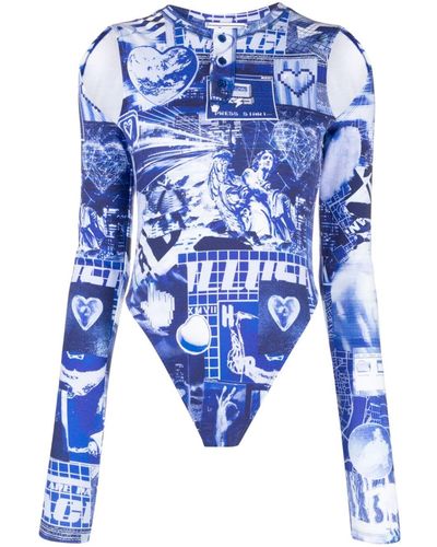 Moschino Jeans Body mit grafischem Print - Blau