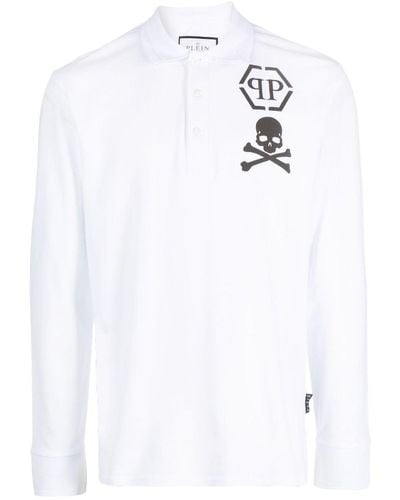 Philipp Plein Logo-print Long-sleeved Polo Shirt - White