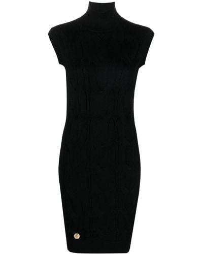 Philipp Plein Roll-neck Cable-knit Sleeveless Dress - Black