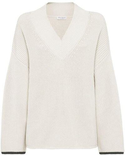 Brunello Cucinelli Ribbed-knit Cotton Sweater - White