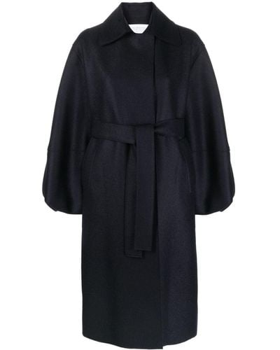 Harris Wharf London Puff-sleeve Belted Wool Coat - Black