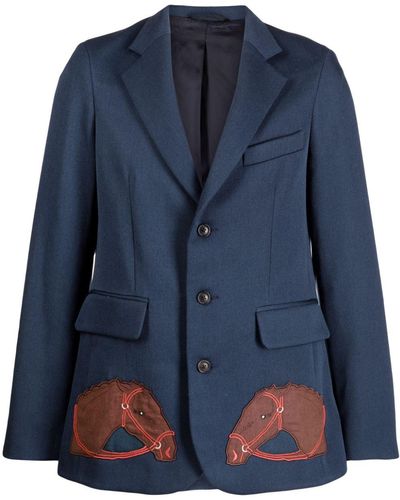 Bode Pony Appliqué Suit Jacket - Blue