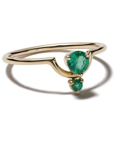 Wwake 14kt Gold Nestled Emeralds Ring - Green