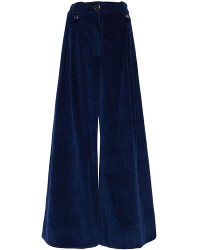 FARM Rio Pantalon en velours côtelé à coupe ample - Bleu