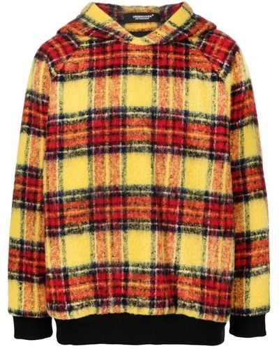 Undercover Plaid-check Print Hoodie - Yellow