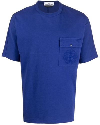 Stone Island T-Shirt mit Kompass-Tasche - Blau