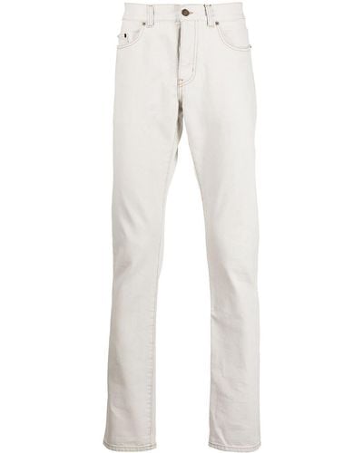 Saint Laurent Slim Fit Contrast Stitch Jeans - White