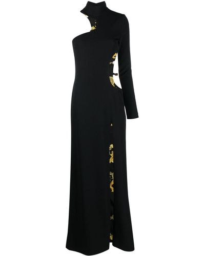 Versace Abendkleid mit Logo-Schild - Schwarz