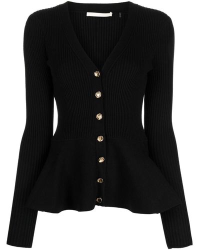 Jason Wu Ribbed-knit Peplum Cardigan - Black