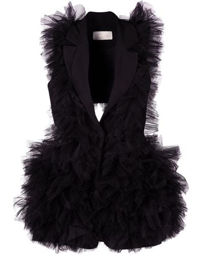 Loulou Ruffle Tailored Waistcoat - Black