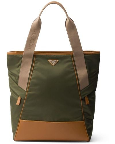 Prada Re-nylon And Leather Tote Bag - Green
