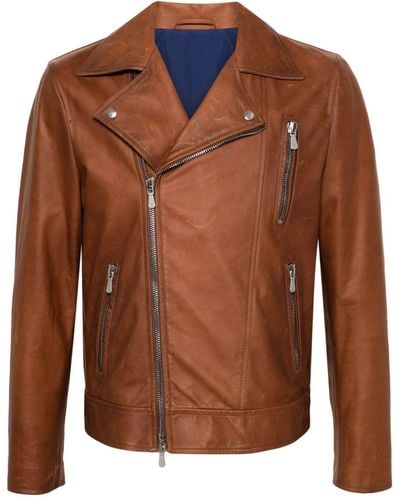 Eleventy Leather Biker Jacket - Brown